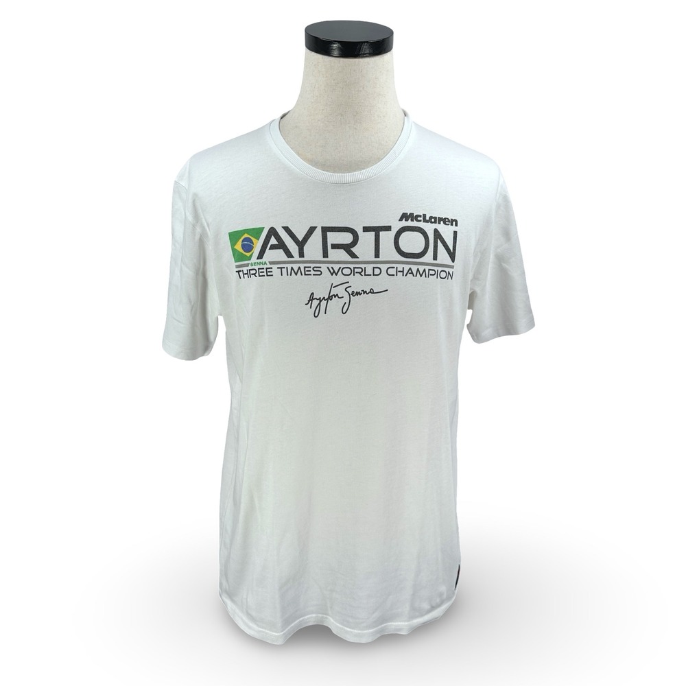 Ayrton Senna McLaren Three Times World Champion White Graphic T-Shirt Mens L